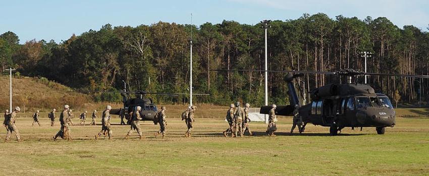 Cadets with Helicopter in open field